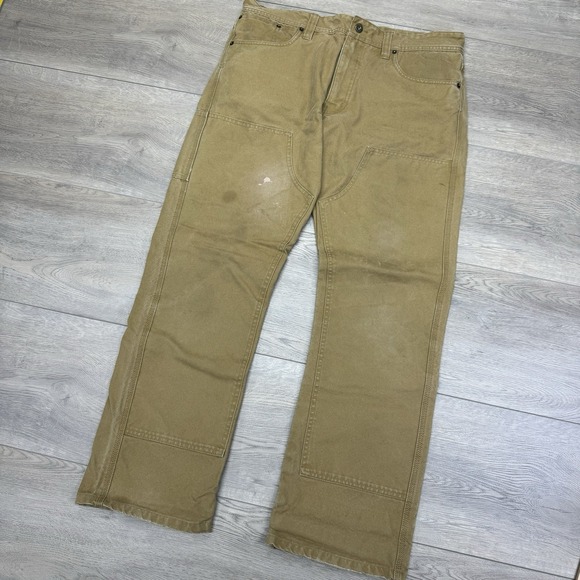 Filson 11.5 Oz Dry Tin Cloth Double Knee Pants Men's Sz 34x32 Tan Workwear